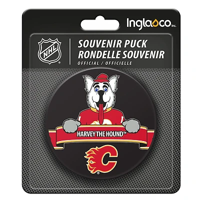 Rondelle noire de la mascotte des Calgary Flames de la LNH dans un emballage blister