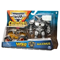 Monster Jam, Coffret Monster truck Max-D à l'échelle 1:64 officiel et figurine articulée Maximus Creatures de 13 cm