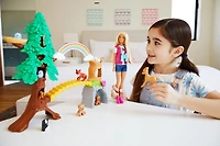 Barbie Wilderness Guide Interactive Playset with Barbie Doll (12-in/30.40-cm), Outdoor Tree, Bridge, Overhead Rainbow, 10 Animals & More