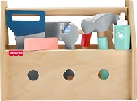 Fisher-Price Wooden Tool Box Set for Preschool Pretend Play, 9 Wood Pieces