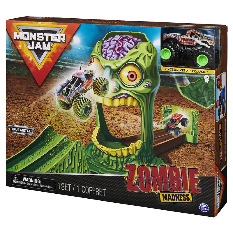 Monster Jam, Coffret officiel Zombie Madness avec monster truck Zombie authentique en métal moulé à l'échelle 1:64
