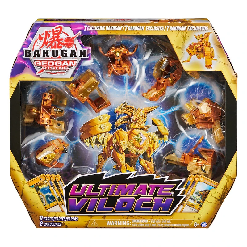 Bakugan, Ultimate Viloch, Bakugan exclusif 7 en 1, avec BakuCores et cartes à collectionner, figurine articulée Geogan Rising à collectionner