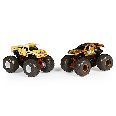 Monster Jam, Coffret de 2 monster trucks officiels en métal moulé Grandma Grave Digger vs. Team Meents  qui changent de couleur, échelle 1:64