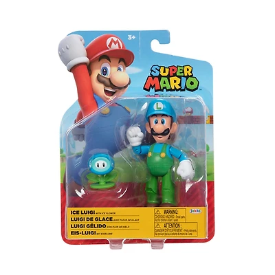 Figurine Super Mario de 4 pouces - Luigi de glace avec Fleur de glace 