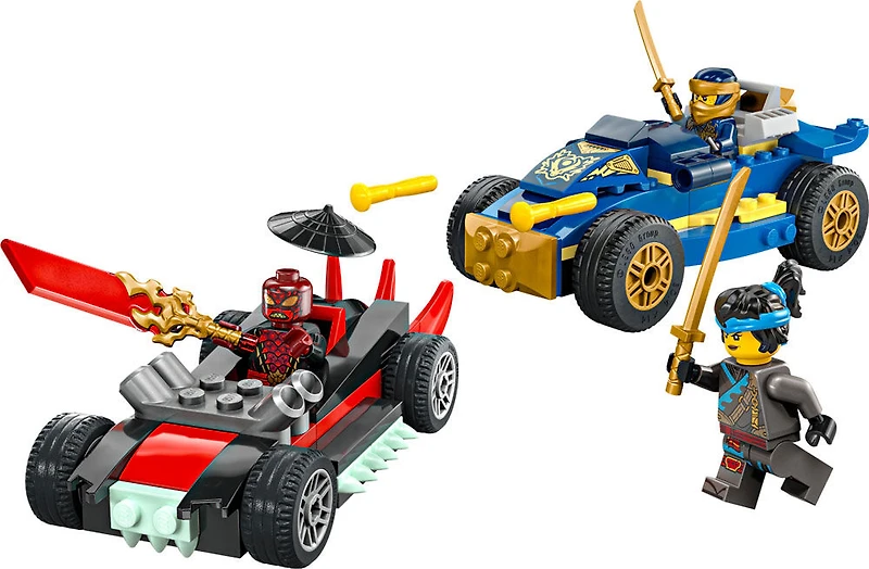 LEGO NINJAGO Le Duel de Voitures de Course entre Rogue et Drix, Ensemble de Jeu de Jouet de Ninja avec 3 Figurines Incluant Nya 71840