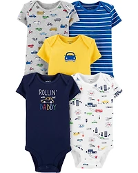 Carter's 5-Pack Cars Original Bodysuits - Yellow/Blue/Grey, 24 Months
