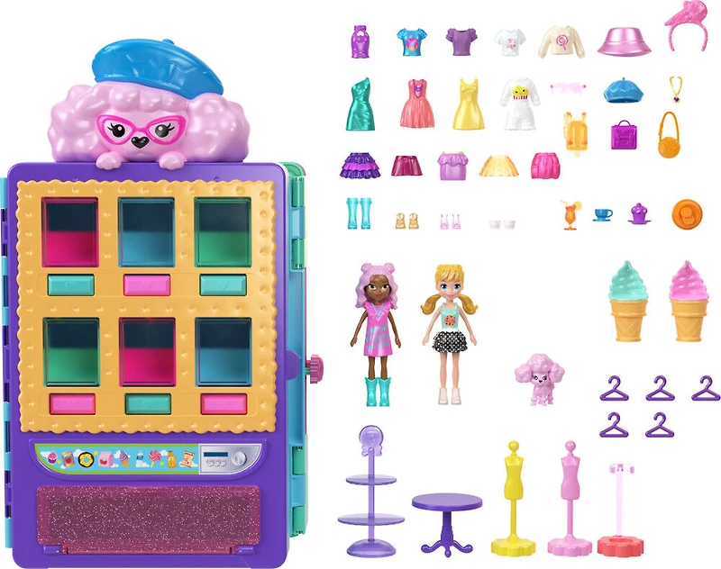 Polly Pocket-Collection bonbon-Coffret avec 2 poupées (8 cm), distributeur, plus de 35 accessoires
