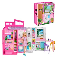 Barbie Getaway Doll House with Barbie Doll, 4 Play Areas and 11 Decor Accessories