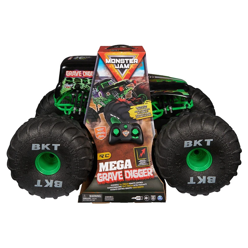 Monster Jam, Monster truck tout-terrain radiocommandé Mega Grave Digger officiel, plus de 60 cm de haut, échelle 1:6