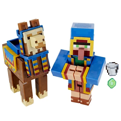 Minecraft - Construction De Bloc - Figurines - Marchand Ambulant Et Lama