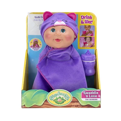 Poupée Bout d'chou Petit nouveau-né de luxe (emmailloter et aimer), yeux noisette, blanche