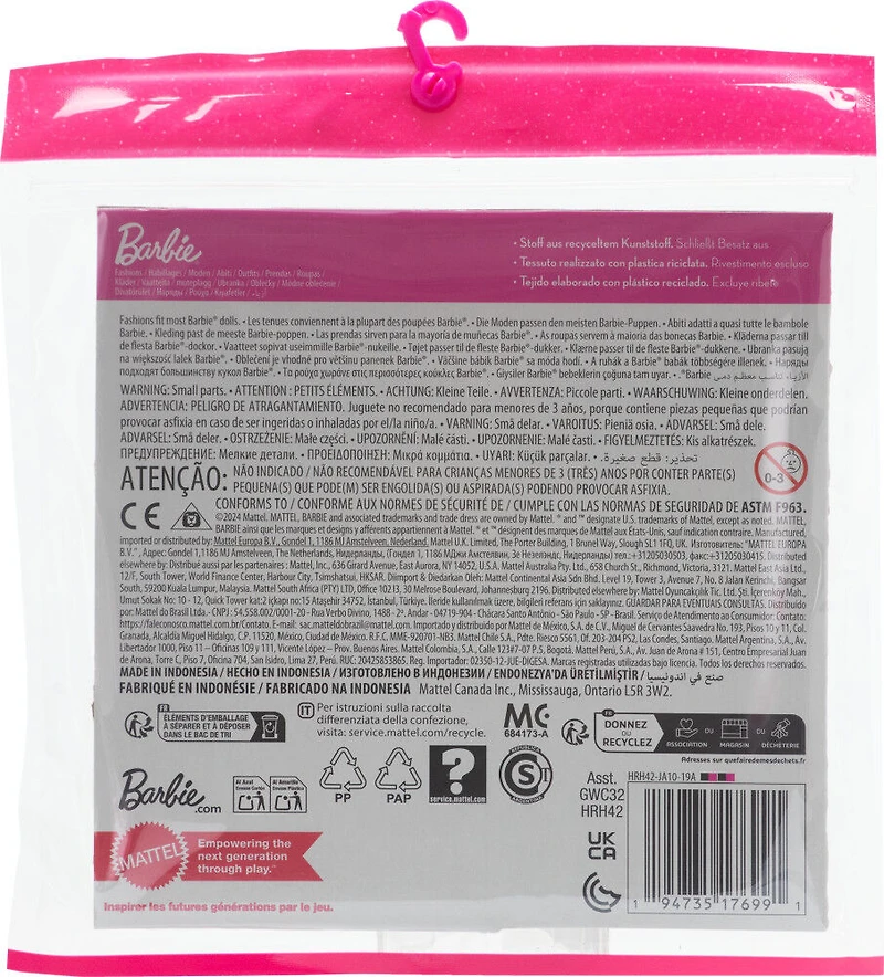 Barbie Doll Clothing, Fashion and Accessory 2-Pack featuring Pink & Blue Patterns (2 Outfits)