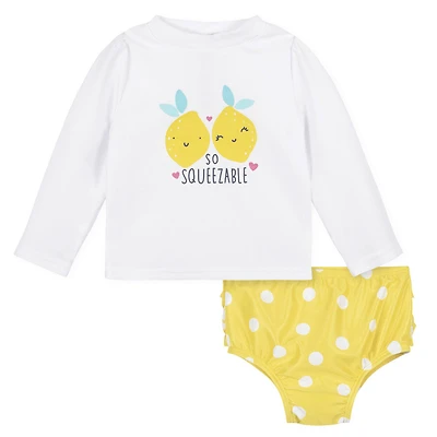 Gerber - 2-Piece Baby & Toddler Lemon Squeeze Rash Guard & Swim Bottoms Set
