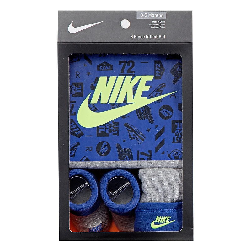 Nike Futura Block 3 Piece gift Set - Grey heather,  Size 0-6 months