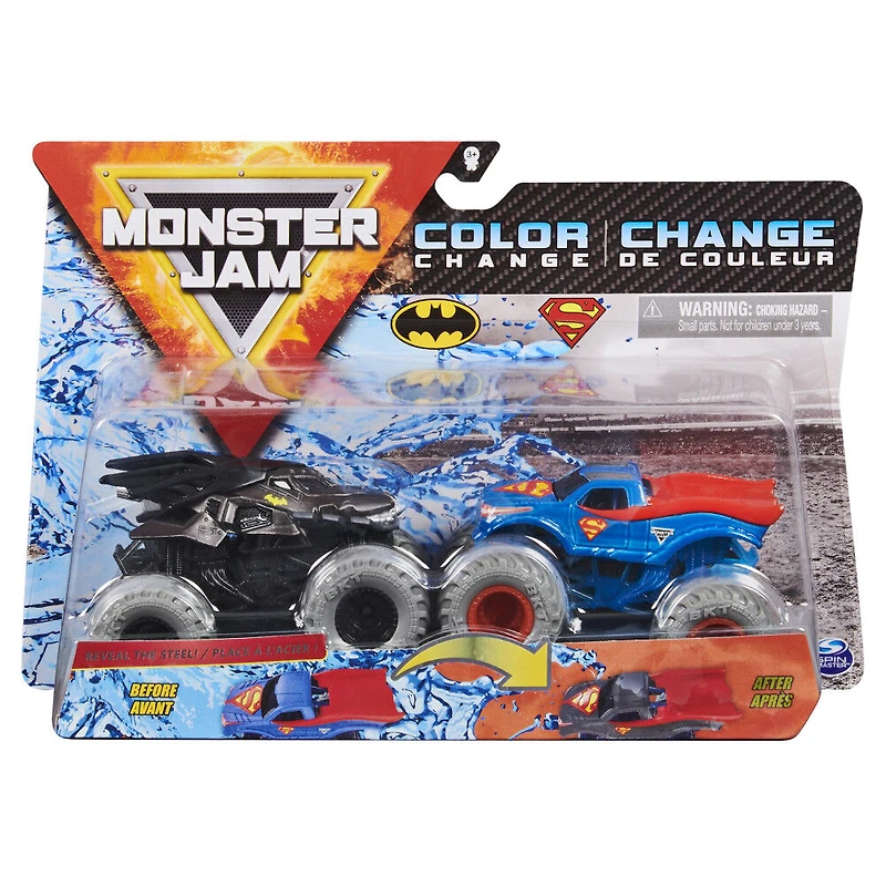 Monster Jam, Monster trucks Batman vs. Superman officiels qui changent de couleur en métal moulé, échelle 1:64