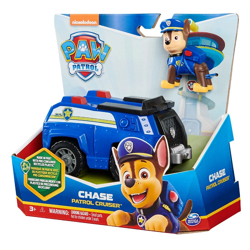 PAW Patrol, Chase Patrol Cruiser, Véhicule avec figurine articulée à collectionner, jouets respectueux de la planète