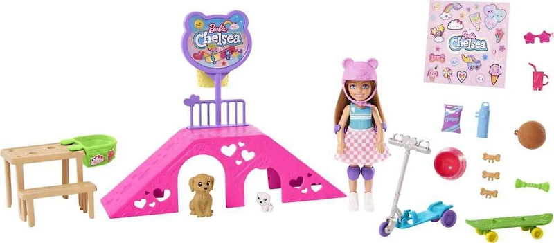 Barbie Coffret Chelsea, coffret skate-park avec poupée et accessoires