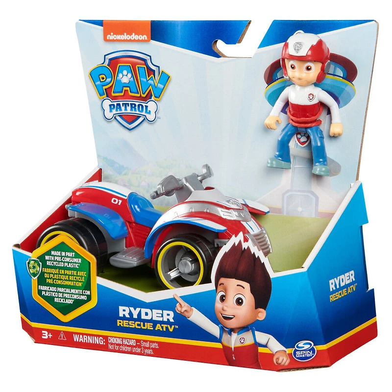PAW Patrol, Ryder Rescue ATV, Véhicule avec figurine articulée à collectionner, jouets respectueux de la planète