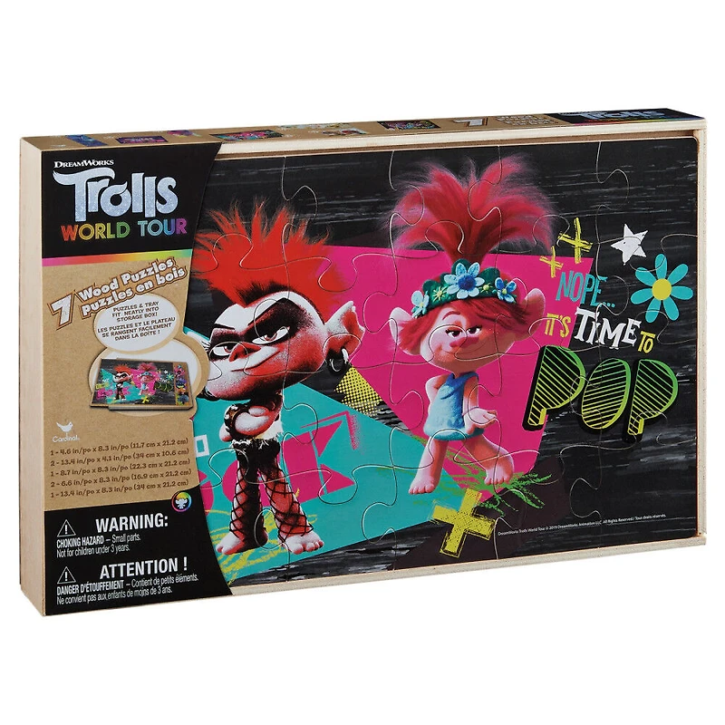 Trolls World Tour Jigsaw Puzzles for Kids, Set of 7 Wood Puzzles with Storage Box