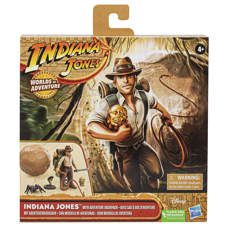 Indiana Jones Worlds of Adventure, Indiana Jones avec sac à dos d'aventure, figurine de 6 cm, jouets Indiana Jones