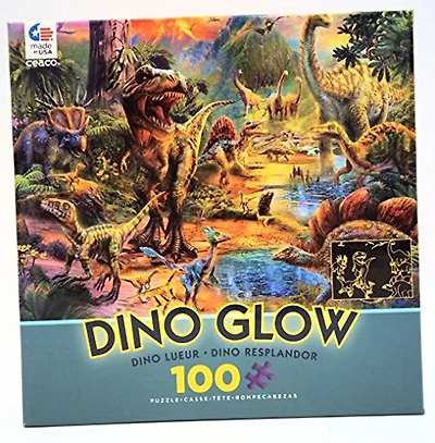 Ceaco: Landscape Of Dinosaurs Dino Glow In The Dark 100 Piece Puzzle casse-tête 100 Piece