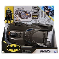 DC Comics, Coffret Crusader Batmobile avec figurine Batman exclusive de 10 cm, 3 figurines de super-méchants en papier