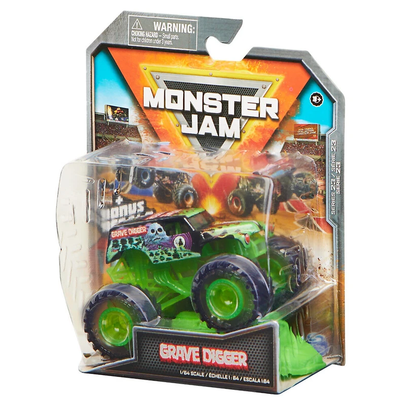 Monster Jam, Monster truck Grave Digger officiel, véhicule en métal moulé, série See-Thru Crew, échelle 1:64