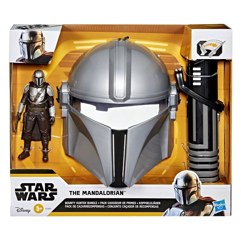 Star Wars The Mandalorian Pack Chasseur de primes, sabre noir, masque et figurine - Notre exclusivité