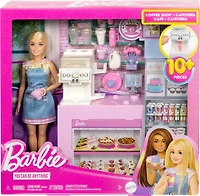 Barbie Coffee Shop Playset with Blonde Barista Doll, Working Coffee Maker & 1+ Accessories
