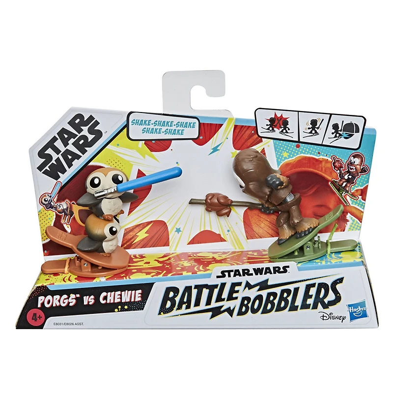 Star Wars Battle Bobblers, Porgs contre Chewbacca, 2 figurines articulées