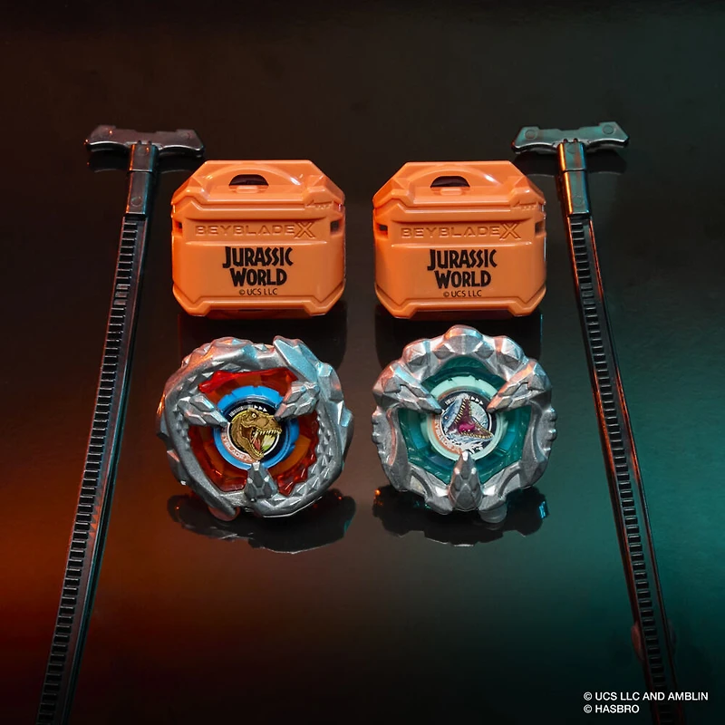 Collaboration Beyblade X Jurassic World T. Rex contre Mosasaurus, multipack