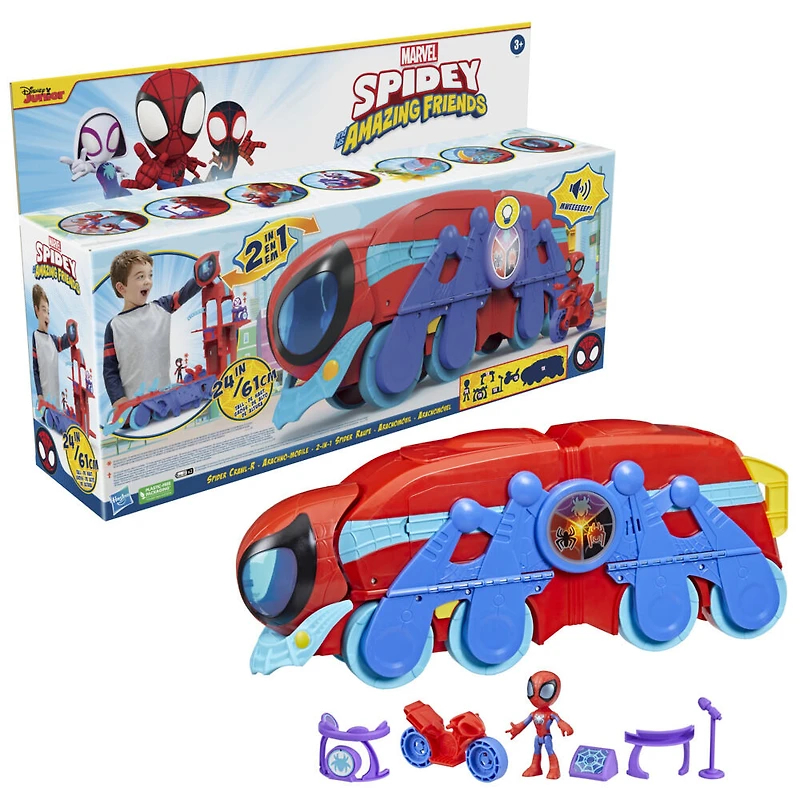 Marvel Spidey and His Amazing Friends Spider Crawl-R 2-in-1 Headquarters Playset, Preschool Toy with 2 Modes, Lights, Sounds, 2 Feet Tall