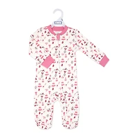 Baby Mode Grenouillère de Noël zippée en coton : Bonhomme de neige rose 0-3M