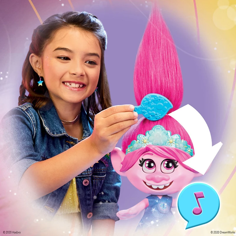 DreamWorks Trolls World Tour - Dancing Hair Poppy Interactive Talking Singing Doll with Moving Hair - English Edition
