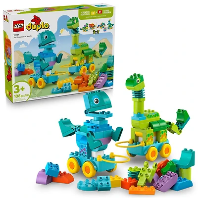 LEGO DUPLO Town 3 in 1 Dinosaurs on Wheels Learning Toy for Toddlers, Ages 3+ - 10451