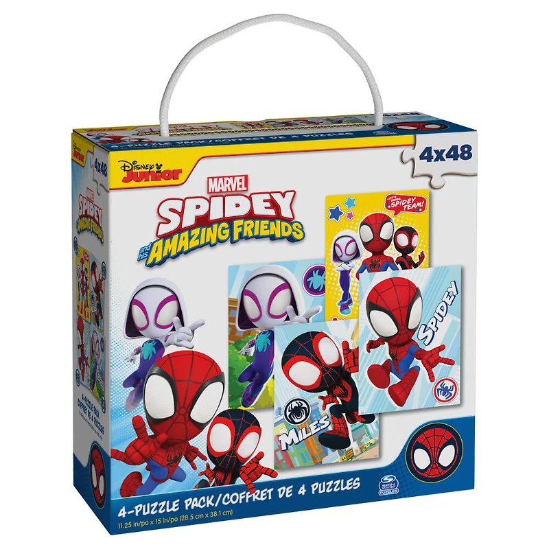 Marvel, 4 Jigsaw Puzzle Bundle 48-Piece Spidey and his Amazing Friends with Portable Rope Gift Box, for Kids Ages 4 and up