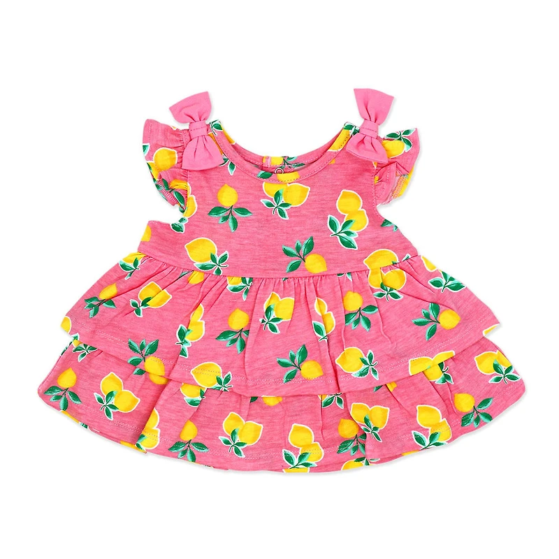 Sterling Baby 2 Piece Poplin Tiered Dress: Pink Lemon