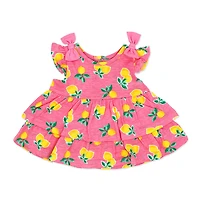 Sterling Baby 2 Piece Poplin Tiered Dress: Pink Lemon