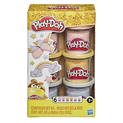 Play-Doh Collection de pâte métallique, 6 pots de 84 g de pâte à modeler atoxique or, argent et rose - Notre exclusivité