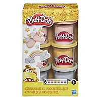Play-Doh Collection de pâte métallique, 6 pots de 84 g de pâte à modeler atoxique or, argent et rose - Notre exclusivité