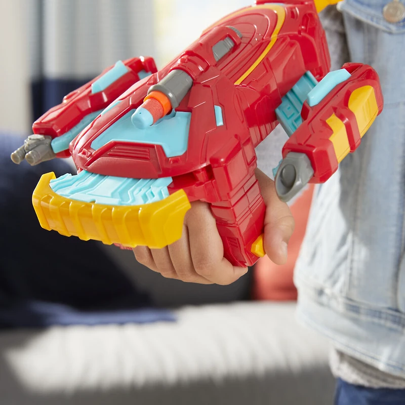 Marvel Avengers Mech Strike, Gant lance-fléchette de Iron Man, jouet de déguisement, 3 fléchettes NERF