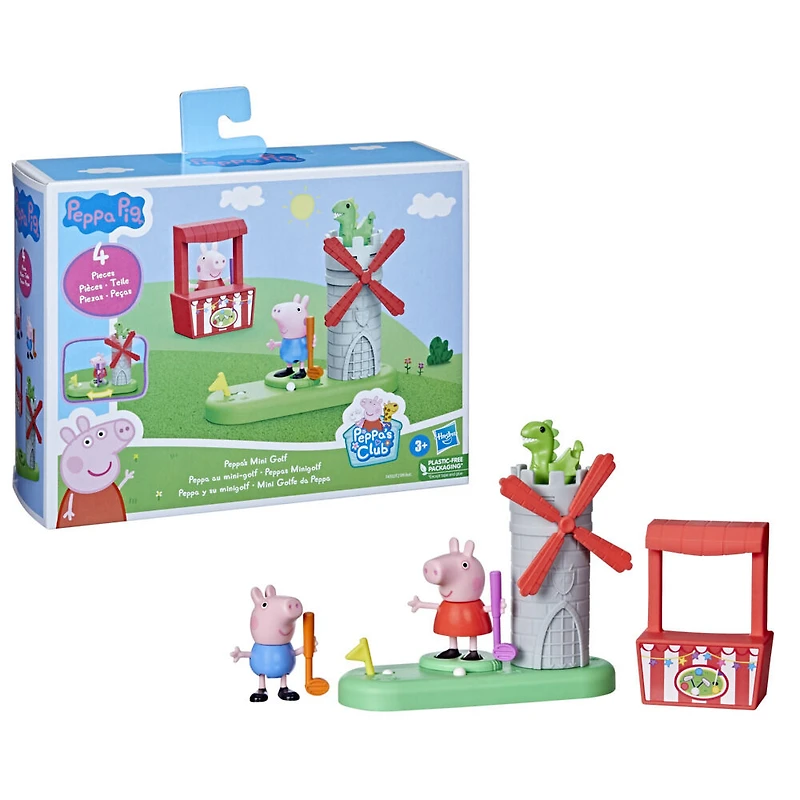 Peppa Pig Peppa's Club Peppa au mini-golf, jouet préscolaire avec 2 figurines et moulin à vent