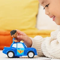 Disney Junior Firebuds, Jayden et Piston, figurine articulée et véhicule de police avec mouvement des yeux interactif