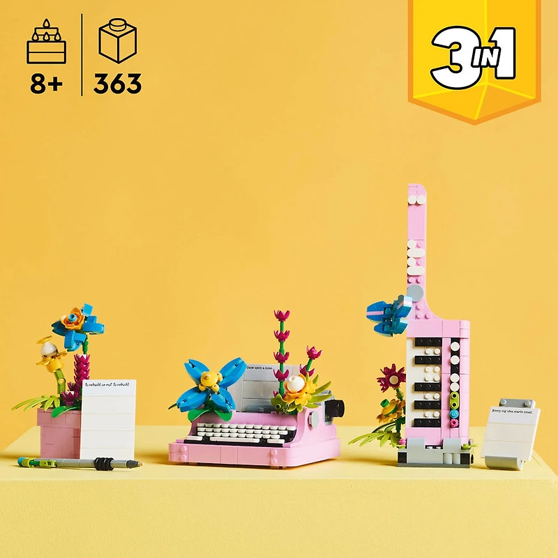 LEGO Creator La machine à écrire avec des fleurs, Jouet, Ensemble de jeu, Se transforme en guitare-piano ou en pot de fleurs 31169