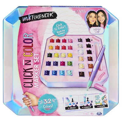 inkFLUENCER, Coffret de marqueurs Click N Color We Wear Cute, kit d'activité avec 32 pointes de marqueurs à cliquer