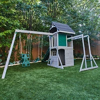 KidKraft River Canyon Wooden Swing Set / Playset with Slide, Glider and Monkey Bars