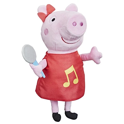 Peppa Pig Peppa chante, peluche chantante avec robe rouge pailletée et boucle, chante 3 chansons