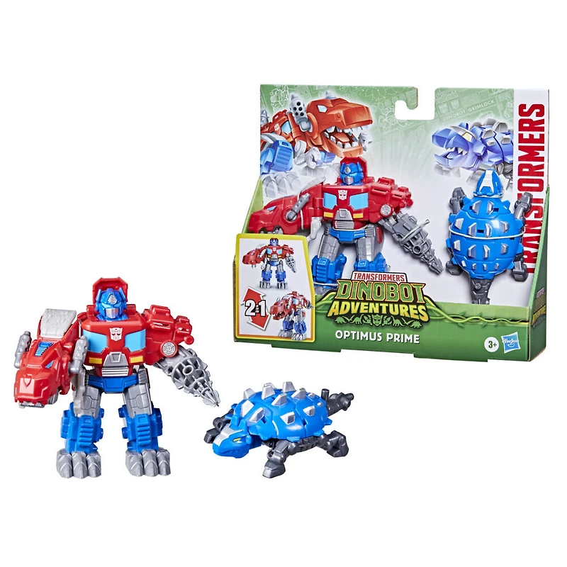 Transformers Dinobot Adventures, jouets convertibles Défenseurs Dinobots Optimus Prime de 11 cm et Scale le robot bouclier, dès 3 ans