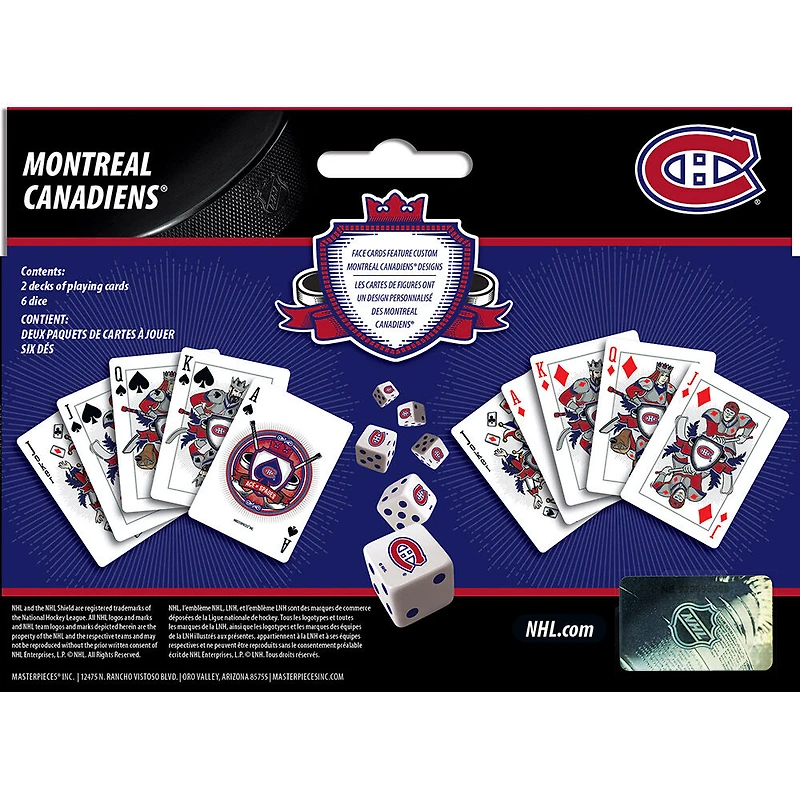 Masterpieces Puzzle Company Montreal Canadiens ensemble de deux jeux de cartes et de dés jeu de cartes