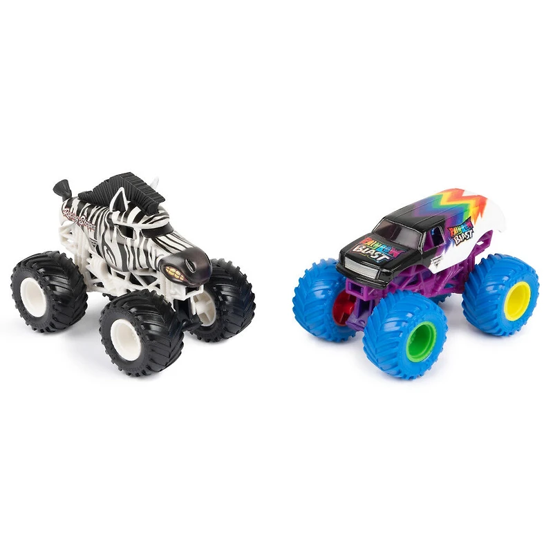 Monster Jam, Monster trucks en métal moulé Racing Stripes Vs. Rainbow Blast officiels, échelle 1:64